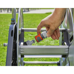 Gardena dévidoir métallique sur roues aquaroll m, argent, orange, noir, cleverroll m métal