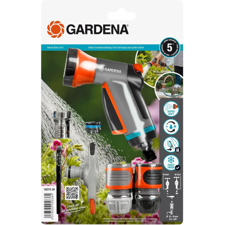 Gardena Equipement de base d'intérieur: kit de démarrage composé d'un raccord de robinet d'intérieur, d'un raccord de tuyau, d'u