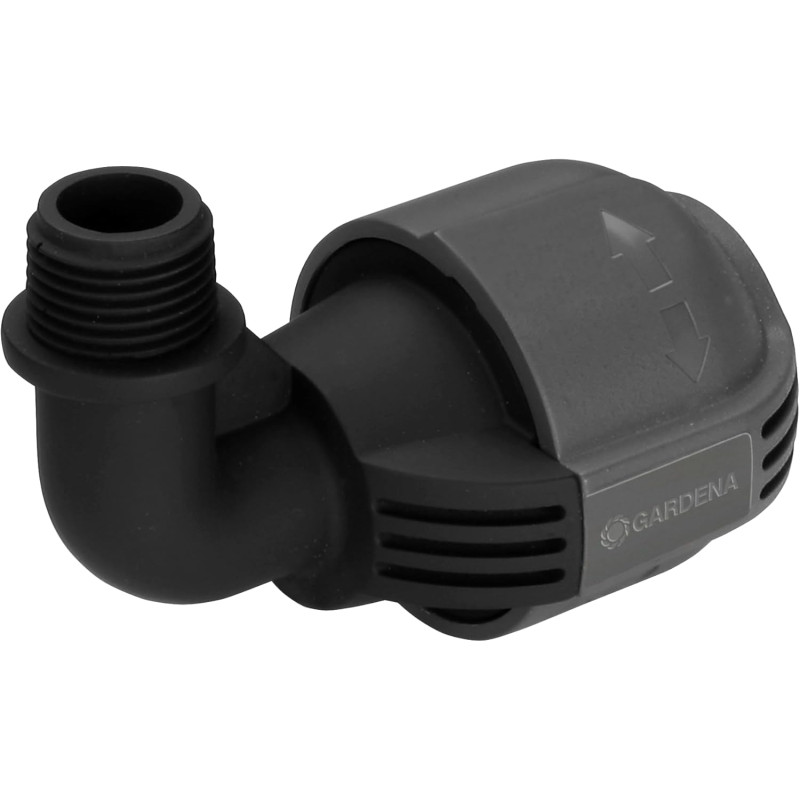Coude 90° mâle de Gardena : pièce pour raccordement à l'extrémité du tuyau, 25 mm x 1/2 Pouce, technologie de raccordement Quick