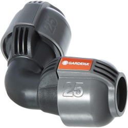 Jonction en L 25 mm de Gardena : raccord de tuyau pour changement de direction du tuyau de pose, 25 mm, compatible avec les tuya