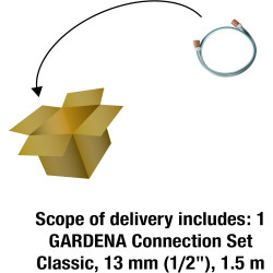 Équipement de branchement Classic 13 mm (1/2 Pouce), 1,5 m de Gardena : adaptateur de tuyau pour le raccordement du dévidoir (18