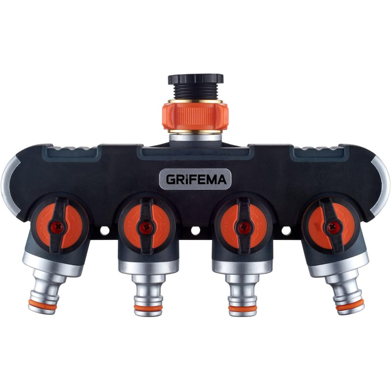 GRIFEMA GE1401-4, Distributeur Arrosage 4 Voies, Diviseur de Tuyau, Avec Interrupteur de Commande, Les Travaux D'écoulement D'ea