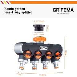 GRIFEMA GE1401-4, Distributeur Arrosage 4 Voies, Diviseur de Tuyau, Avec Interrupteur de Commande, Les Travaux D'écoulement D'ea
