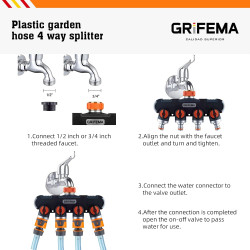 GRIFEMA GE1401-4, Distributeur Arrosage 4 Voies, Diviseur de Tuyau, Avec Interrupteur de Commande, Les Travaux D'écoulement D'ea