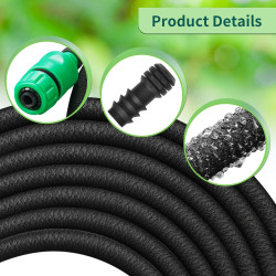 Tuyau Poreux, Microporeux pour Irrigation Goutte à Goutte, Tuyau Économiseur d'Eau pour Arrosage, Jardins, Pelouses, Terrasses, 