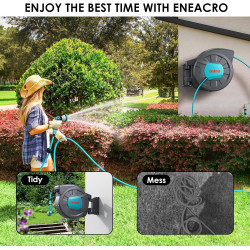 ENEACRO Dévidoir Enrouleur Automatique 35+2 m - Enrouleur De Tuyau pour Montage Mural avec Pistolet à eau 10 fonctions - Pivotan