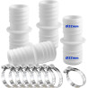 Lot de 4 raccords de tuyau de 32 mm avec 8 colliers de serrage pour piscine - Adaptateur de tuyau double (blanc)