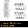 Lot de 4 raccords de tuyau de 32 mm avec 8 colliers de serrage pour piscine - Adaptateur de tuyau double (blanc)
