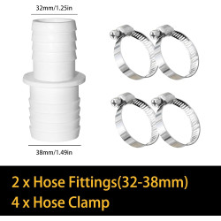 Lot de 2 raccords de tuyau de 32 mm à 38 mm de diamètre avec 4 colliers de serrage pour piscine