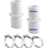Lot de 2 raccords de tuyau de 32 mm avec 4 colliers de serrage en acier inoxydable, blanc, adaptateur double pour piscine