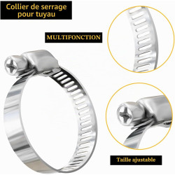 Lot de 2 raccords de tuyau de 32 mm avec 4 colliers de serrage en acier inoxydable, blanc, adaptateur double pour piscine