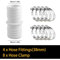 Lot de 4 raccords de tuyau de 38 mm avec 8 colliers de serrage - Adaptateur de tuyau double (blanc)