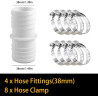 Lot de 4 raccords de tuyau de 38 mm avec 8 colliers de serrage - Adaptateur de tuyau double (blanc)