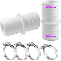 Lot de 4 raccords de tuyau de 38 mm en acier inoxydable - Blanc - Adaptateur pour tuyau de piscine - Double embout (2 pièces)