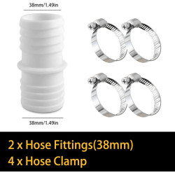 Lot de 4 raccords de tuyau de 38 mm en acier inoxydable - Blanc - Adaptateur pour tuyau de piscine - Double embout (2 pièces)