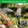 Tuyau Arrosage Extensible 15m, Tuyau d'arrosage Retractable avec 1/2" et 3/4" Adaptateur, Tuyaux d'arrosage avec 10 Modèles de P