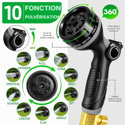 Tuyau Arrosage Extensible 15m, Tuyau d'arrosage Retractable avec 1/2" et 3/4" Adaptateur, Tuyaux d'arrosage avec 10 Modèles de P
