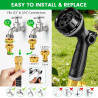 Tuyau Arrosage Extensible 15m, Tuyau d'arrosage Retractable avec 1/2" et 3/4" Adaptateur, Tuyaux d'arrosage avec 10 Modèles de P