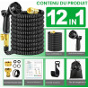 Tuyau Arrosage Extensible 15m, Tuyau d'arrosage Retractable avec 1/2" et 3/4" Adaptateur, Tuyaux d'arrosage avec 10 Modèles de P