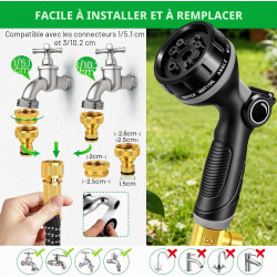 Tuyau Arrosage Extensible 30m, Tuyau d'arrosage Retractable avec 1/2" et 3/4" Adaptateur, Tuyaux d'arrosage avec 10 Modèles de P