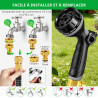 Tuyau Arrosage Extensible 30m, Tuyau d'arrosage Retractable avec 1/2" et 3/4" Adaptateur, Tuyaux d'arrosage avec 10 Modèles de P