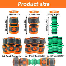 12 Connecteur Tuyau Arrosage, Raccord Tuyau d'Arrosage 19mm 25 mm, Raccord Rapide Tuyau Arrosage 1/2 in Tuyau Rapides Raccord 3/