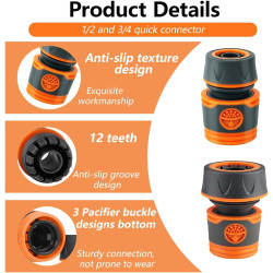 12 Connecteur Tuyau Arrosage, Raccord Tuyau d'Arrosage 19mm 25 mm, Raccord Rapide Tuyau Arrosage 1/2 in Tuyau Rapides Raccord 3/