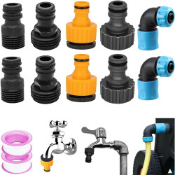 10 Pièces Raccord Tuyau Arrosage, 15/21 et 20/27 2 en 1 Raccord Robinet, 1/2 Embout Tuyau Arrosage 3/4 Embout Tuyaux Arrosage, 1