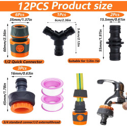 12 Pcs Embout Tuyau Arrosage FORMVERSITY, 1/2 Plastique Raccord Tuyau d'Arrosage 3/4 Raccord Rapide Tuyau Arrosage, Adaptateurs 