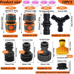 19 Pièces Raccord Tuyau d'Arrosage, 1/2 Plastique Connecteur Tuyau Arrosage 3/4 Adaptateur Robinet Tuyau Arrosage, 15/21 et 20/2