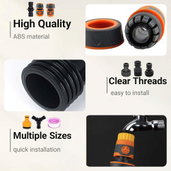 19 Pièces Raccord Tuyau d'Arrosage, 1/2 Plastique Connecteur Tuyau Arrosage 3/4 Adaptateur Robinet Tuyau Arrosage, 15/21 et 20/2