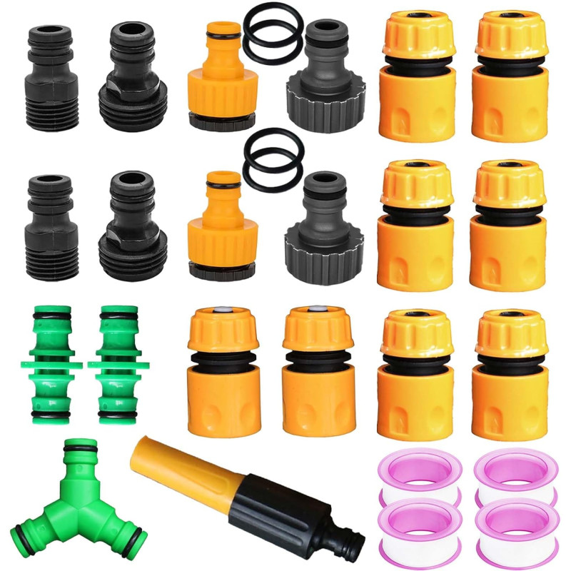 20 Pièces Raccord Tuyau d'Arrosage, Raccord Tuyau Arrosage 1/2 3/4 1 in, Raccord Rapide Tuyau Arrosage 1/2 Raccord en Y pour Tuy