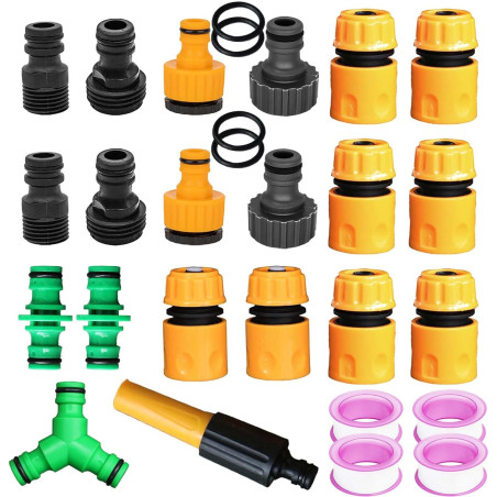 20 Pièces Raccord Tuyau d'Arrosage, Raccord Tuyau Arrosage 1/2 3/4 1 in, Raccord Rapide Tuyau Arrosage 1/2 Raccord en Y pour Tuy