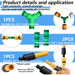 20 Pièces Raccord Tuyau d'Arrosage, Raccord Tuyau Arrosage 1/2 3/4 1 in, Raccord Rapide Tuyau Arrosage 1/2 Raccord en Y pour Tuy
