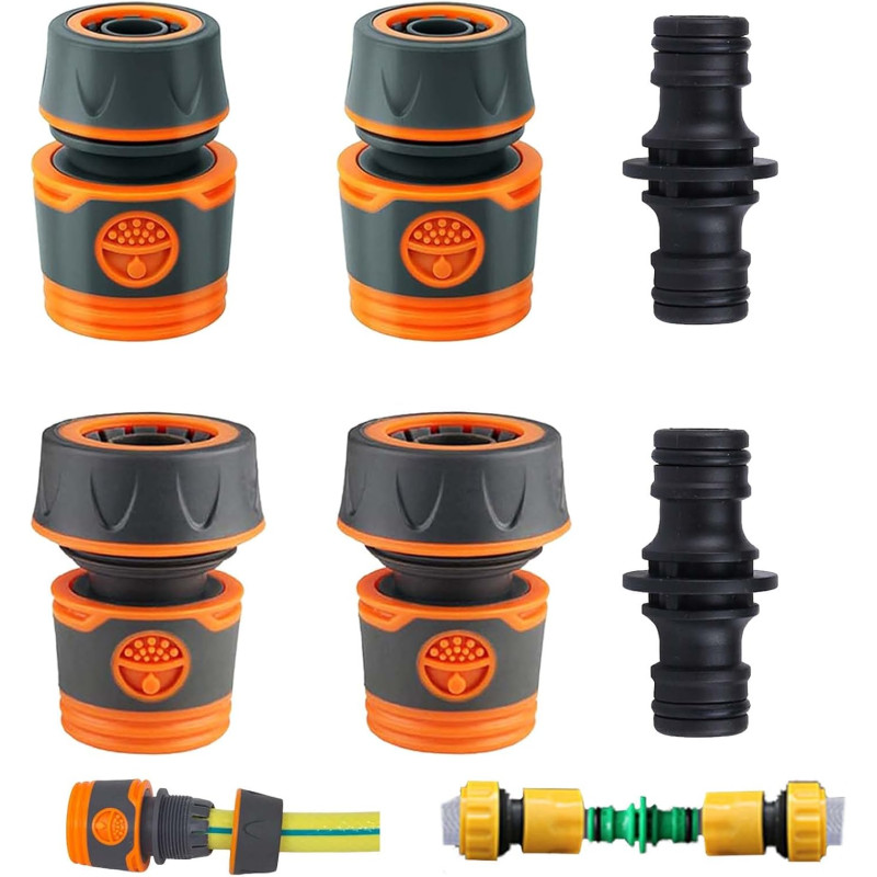 6 Pièces Connecteur Tuyau Arrosage, Raccord Tuyau d'Arrosage 19mm 25 mm, 1/2 in Raccord Rapide Tuyau Arrosage 3/4 in Adaptateur 