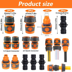 9 Pièces Raccord Robinet Tuyau Arrosage, 1/2 Embout Tuyau Arrosage 3/8 Raccord Tuyau d'Arrosage Robinet, 3/4 Kit de Réparation d