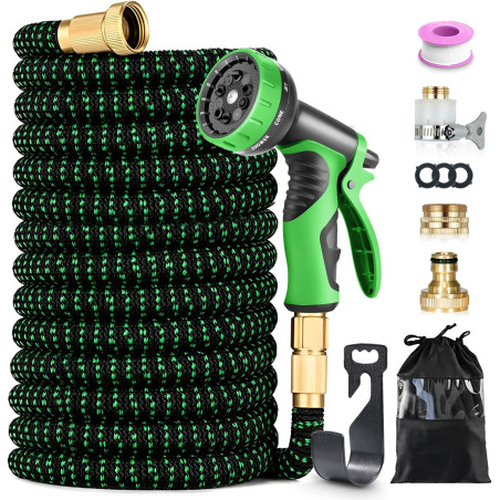 Tuyau d’Arrosage Extensible 15m, Tuyau Flexible Haute Pression avec Pistolet 10 Jets, Raccords Universels 1/2" et 3/4", Anti-Fui