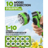 Tuyau d’Arrosage Extensible 15m, Tuyau Flexible Haute Pression avec Pistolet 10 Jets, Raccords Universels 1/2" et 3/4", Anti-Fui