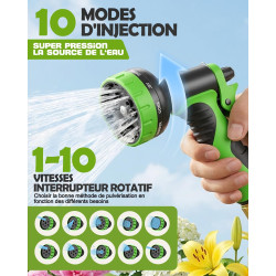 Tuyau d’Arrosage Extensible 45m, Tuyau Flexible Haute Pression avec Pistolet 10 Jets, Raccords Universels 1/2" et 3/4", Anti-Fui