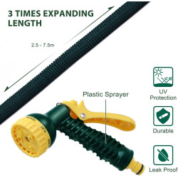 HERZO Tuyau d'arrosage Extensible Tuyau magique expansible flexible avec pistolet d'arrosage multifonctionnel à 7 réglages (7.5m