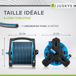 Juskys enrouleur de tuyau avec 30 m + 2 m de tuyau et pommeau multifonction - enrouleur de tuyau mobile avec support mural, buse