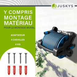 Juskys enrouleur de tuyau avec 30 m + 2 m de tuyau et pommeau multifonction - enrouleur de tuyau mobile avec support mural, buse