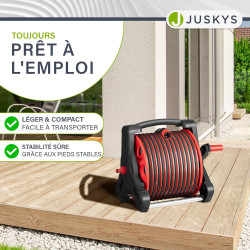 Juskys enrouleur de tuyau avec 30 m + 2 m de tuyau et pommeau multifonction - enrouleur de tuyau mobile avec support mural, buse
