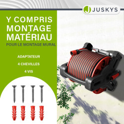 Juskys enrouleur de tuyau avec 30 m + 2 m de tuyau et pommeau multifonction - enrouleur de tuyau mobile avec support mural, buse