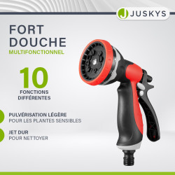 Juskys enrouleur de tuyau avec 30 m + 2 m de tuyau et pommeau multifonction - enrouleur de tuyau mobile avec support mural, buse