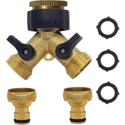 OHAYORI Robinet Double Machine a Laver, 2-Voies Y-Distributeur, Adaptateur Tuyau Arrosage en Laiton de 3/4"&1/2", Raccord en Y a