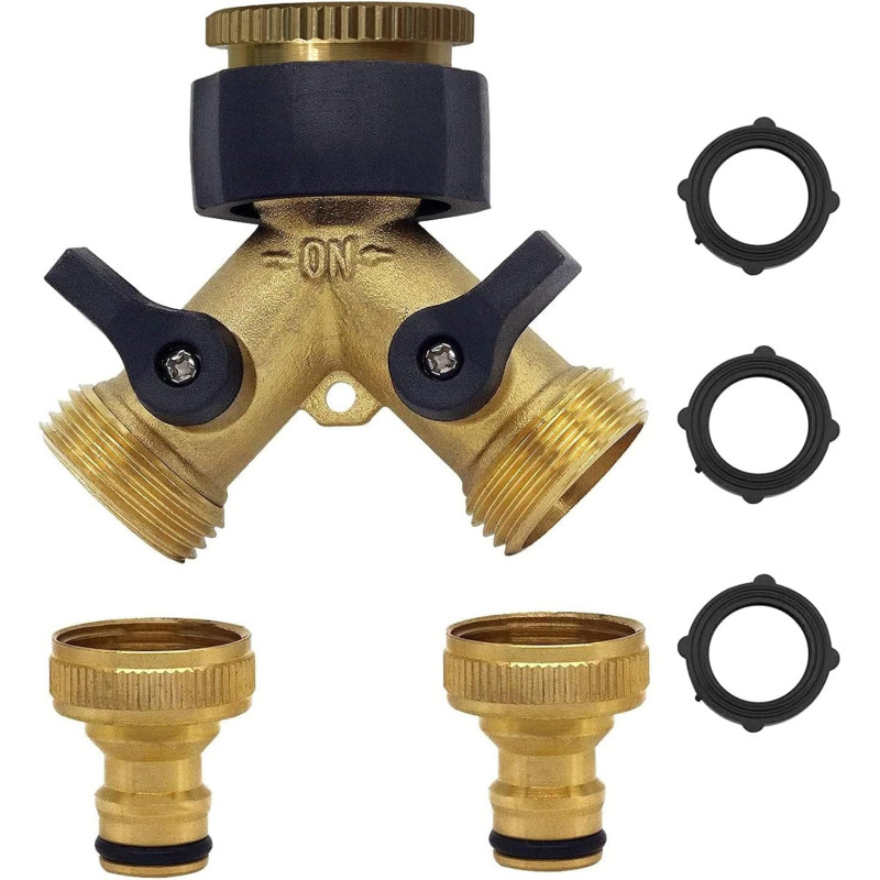 OHAYORI Robinet Double Machine a Laver, 2-Voies Y-Distributeur, Adaptateur Tuyau Arrosage en Laiton de 3/4"&1/2", Raccord en Y a