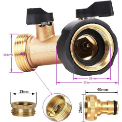 OHAYORI Robinet Double Machine a Laver, 2-Voies Y-Distributeur, Adaptateur Tuyau Arrosage en Laiton de 3/4"&1/2", Raccord en Y a