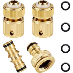 OHAYORI 4pcs Raccord Tuyau d'arrosage Ensemble en Laiton, 2 1/2"（13mm） Tuyau Rapides Raccord & 1 * Adaptateur de Robinet, pour l