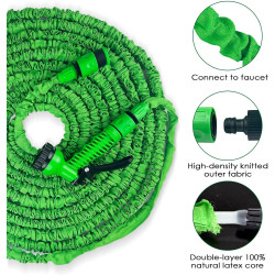 Tuyau d'Arrosage Extensible 15m, Tuyau Arrosage Extensible, Tuyau d'Arrosage Flexible avec 7 Modes de Pulvérisation, Léger et Fa